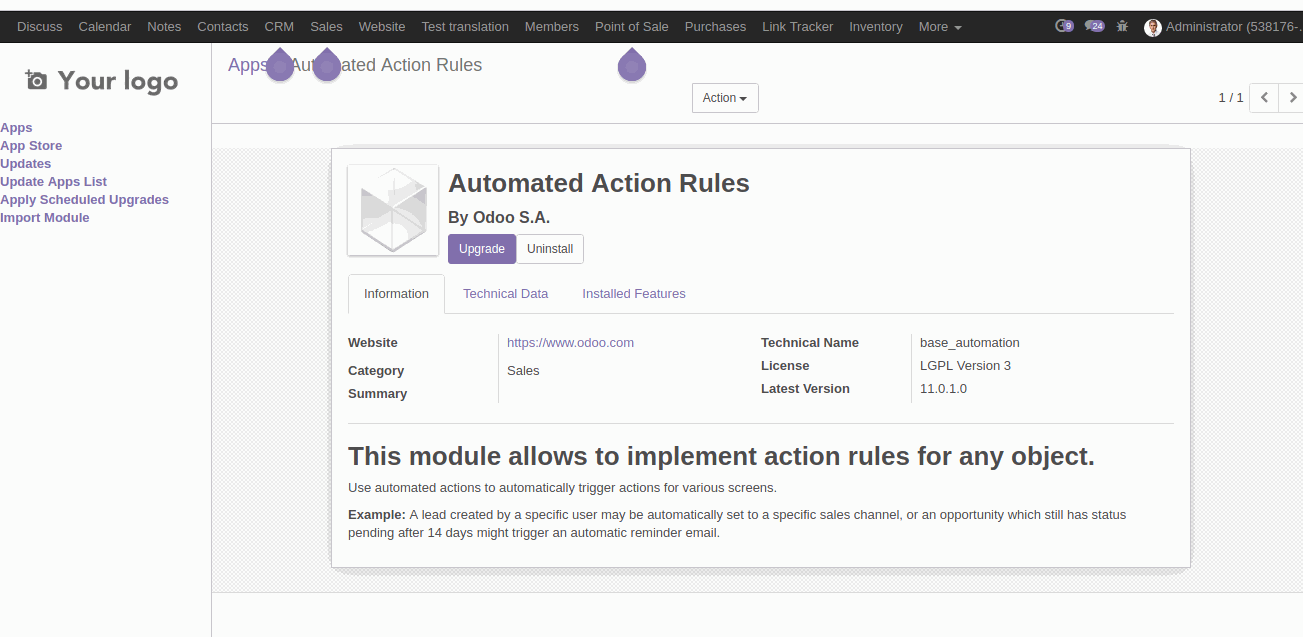 hide archive action odoo